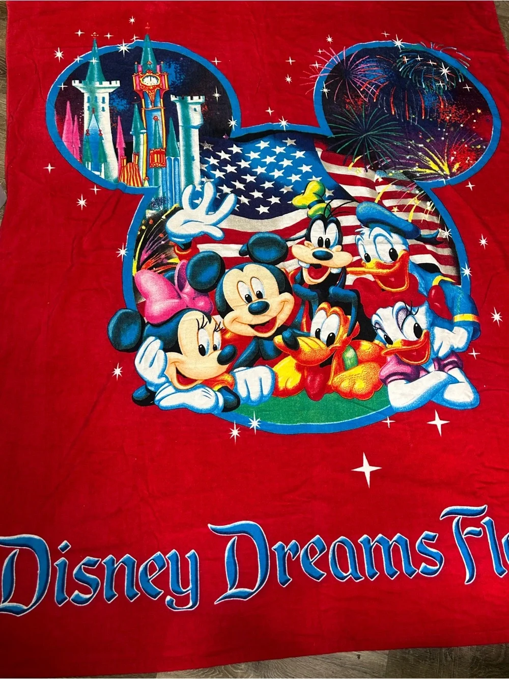 Disney Parks Mickey Friends Castle Fireworks Oversized Beach Towel 58x66 NWOT